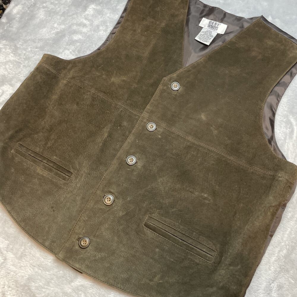 Vintage City Streets Seude‎ Vest Mens L Brown Genuine Leather 5 Button Formal